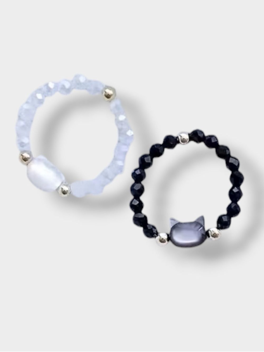 1 Beaded Cat Stretch Ring NWOT - White OR Black - Picture 4 of 5